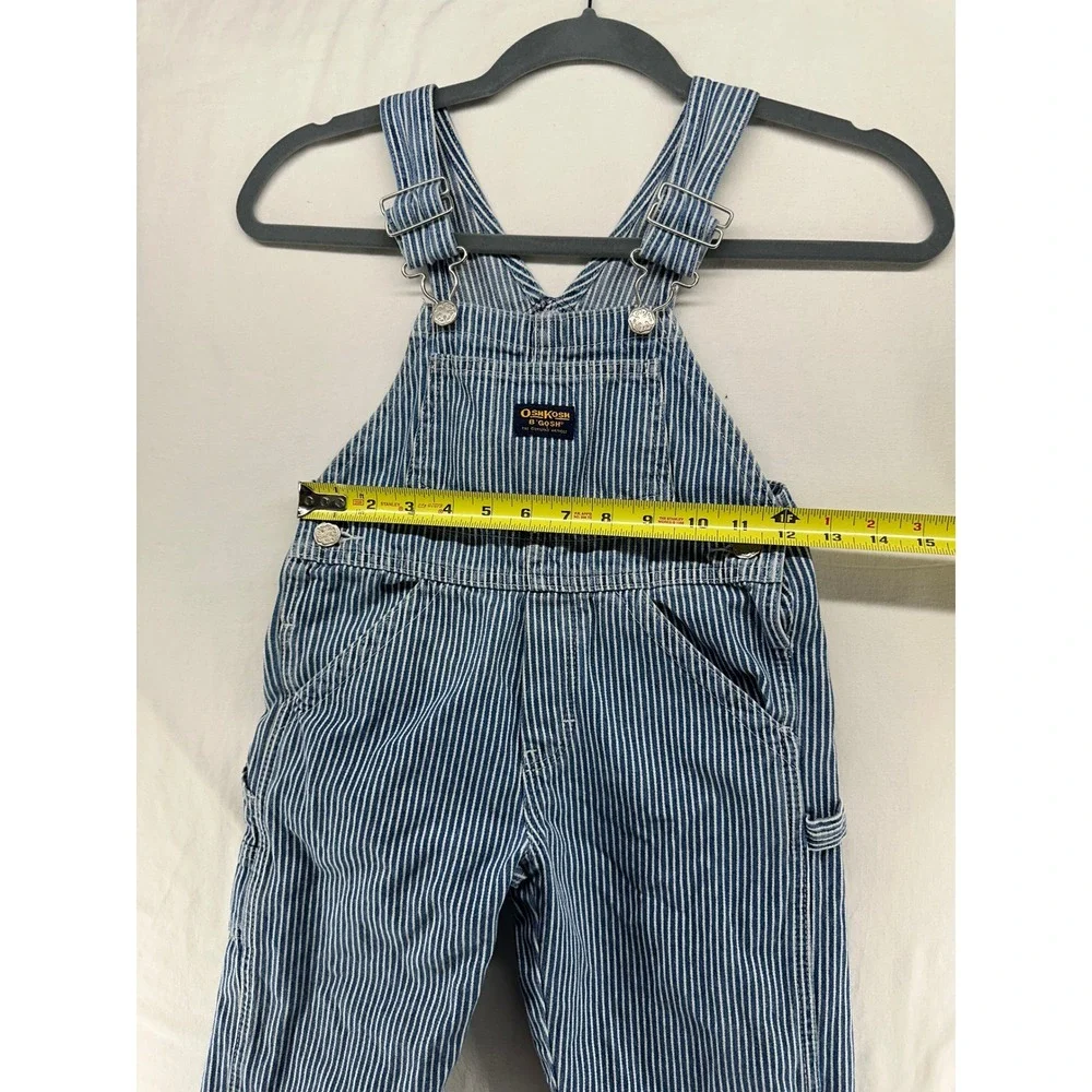 OshKosh B'gosh Kids Blue Hickory Railroad Stripe Denim Overalls Size 4 Vintage‎
